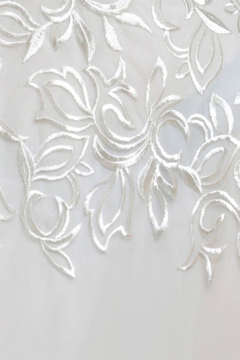 Lace Flutter Sleeve Embroidered Mesh A Line Maxi Dress - White DR3942