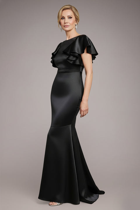 Satin Flutter Sleeve Mermaid Maxi - Black by Goddiva