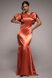 Satin Flutter Sleeve Mermaid Maxi - Burntorange by Goddiva