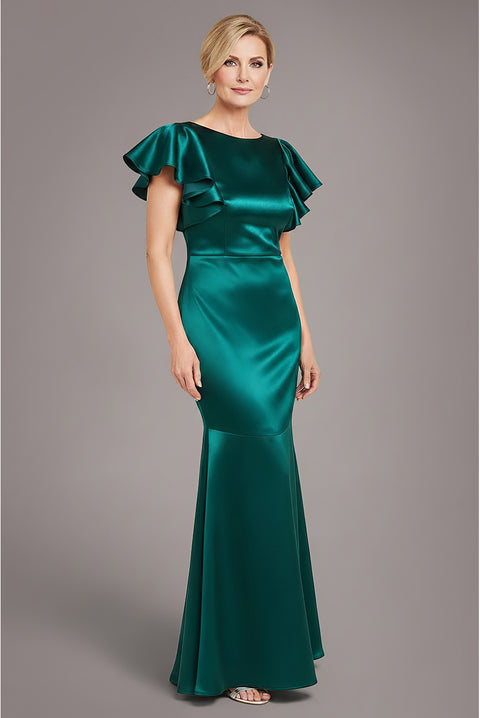 Satin Flutter Sleeve Mermaid Maxi - Emerald Green by Goddiva