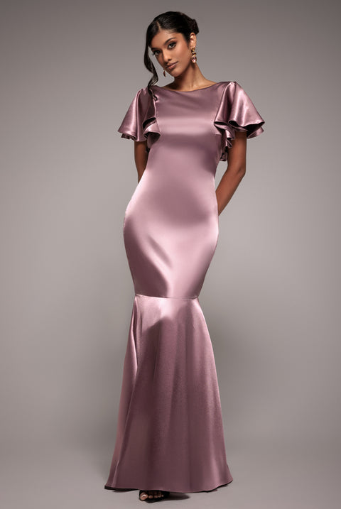 Satin Flutter Sleeve Mermaid - Rosepink by Goddiva