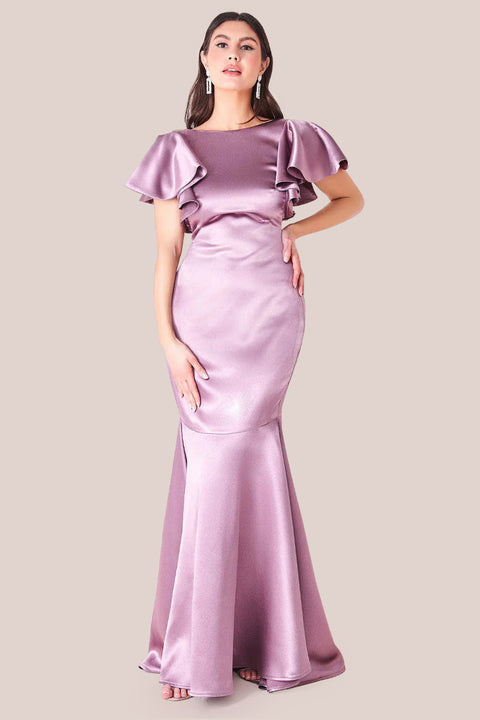 Satin Flutter Sleeve Mermaid - Rosepink by Goddiva