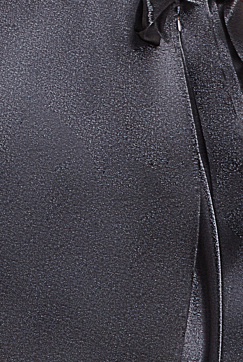 Flutter Sleeve Wrapover Satin Maxi Dress - Black DR3955