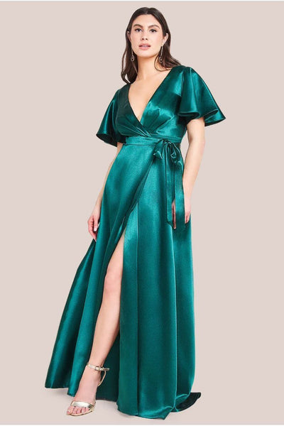 emerald green wrap front crepe maxi dress Green Maxi Dress - Calanthe Maxi Dress - Emerald
