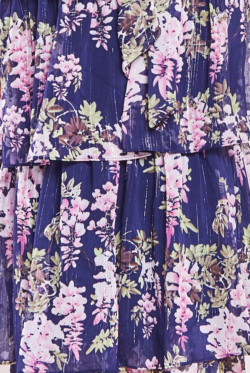 Multilayered Chiffon Maxi Dress - Navy Floral DR3957QZ