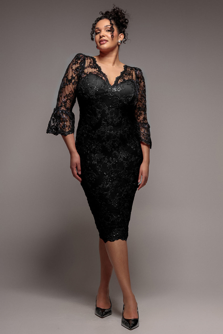 Scallop Lace Midi Dress - Black DR3960PLUS