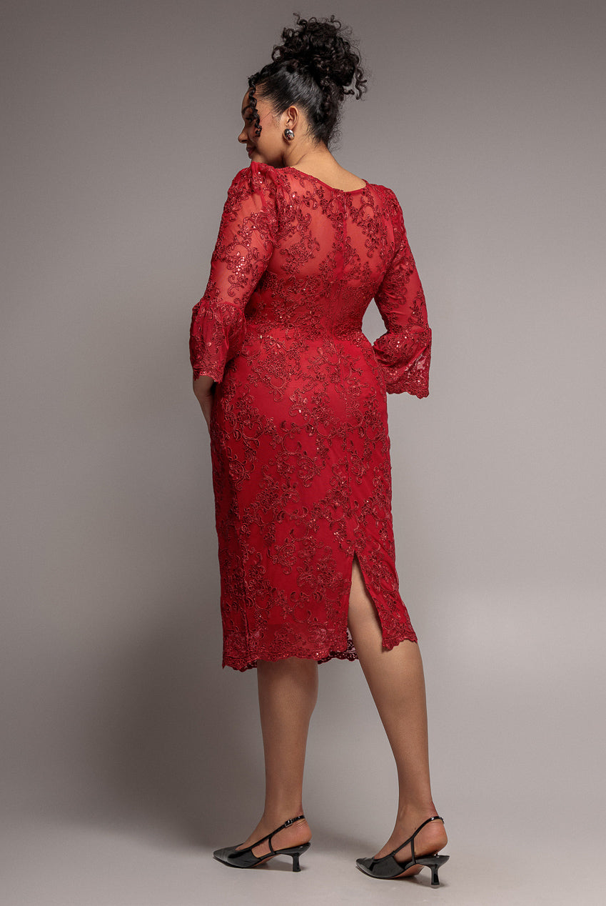 Scallop Lace Midi Dress- Red DR3960PLUS
