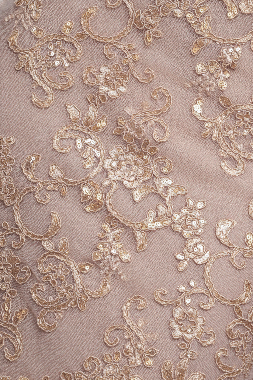 Sequin Scallop Lace Midi Dress - Champagne DR3960