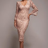 Sequin Scallop Lace Midi Dress - Champagne