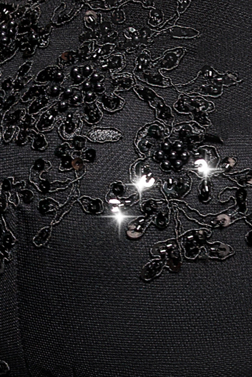 Scalloped Lace & Velvet Maxi Dress - Black DR3972PLUS
