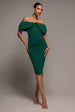 Scuba Crepe Pleated Bardot Midi Dress - Emerald Green by Goddiva