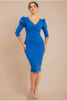 Front Wrap Pleated Scuba Midi Dress - Royal Blue by Goddiva