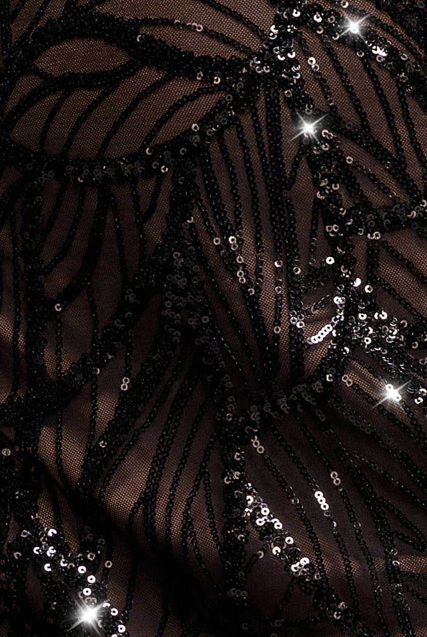 Iridescent Sequin Maxi With Front Split - Black DR3986