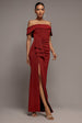 Sparkle Bardot Maxi With Waterfall Ruffle - Red by Goddiva