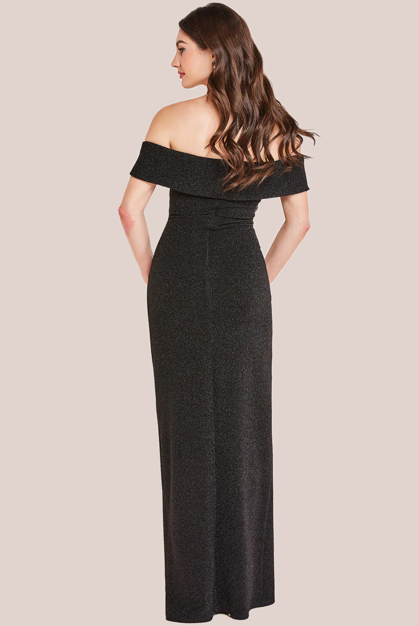 Sparkle Bardot Maxi With Waterfall Ruffle - Black DR3998