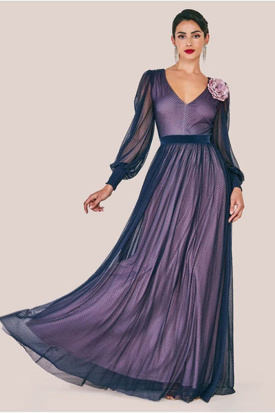 Blue - Corsage V-Neck Dobby Mesh Maxi - Blue by Goddiva