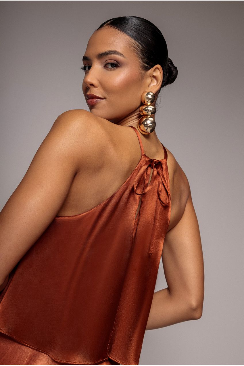 Satin Viscose Front Wrap Midaxi Dress - Brown DR4002