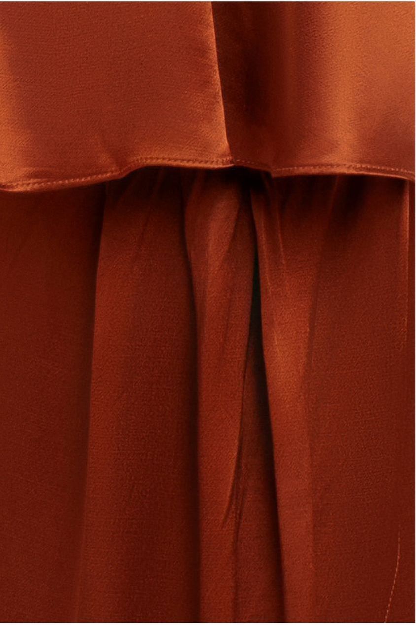 Satin Viscose Front Wrap Midaxi Dress - Brown DR4002