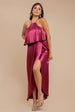 Satin Viscose Front Wrap Midaxi Dress - Burgundy by Goddiva