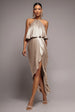 Satin Viscose Front Wrap Midaxi Dress - Champagne by Goddiva