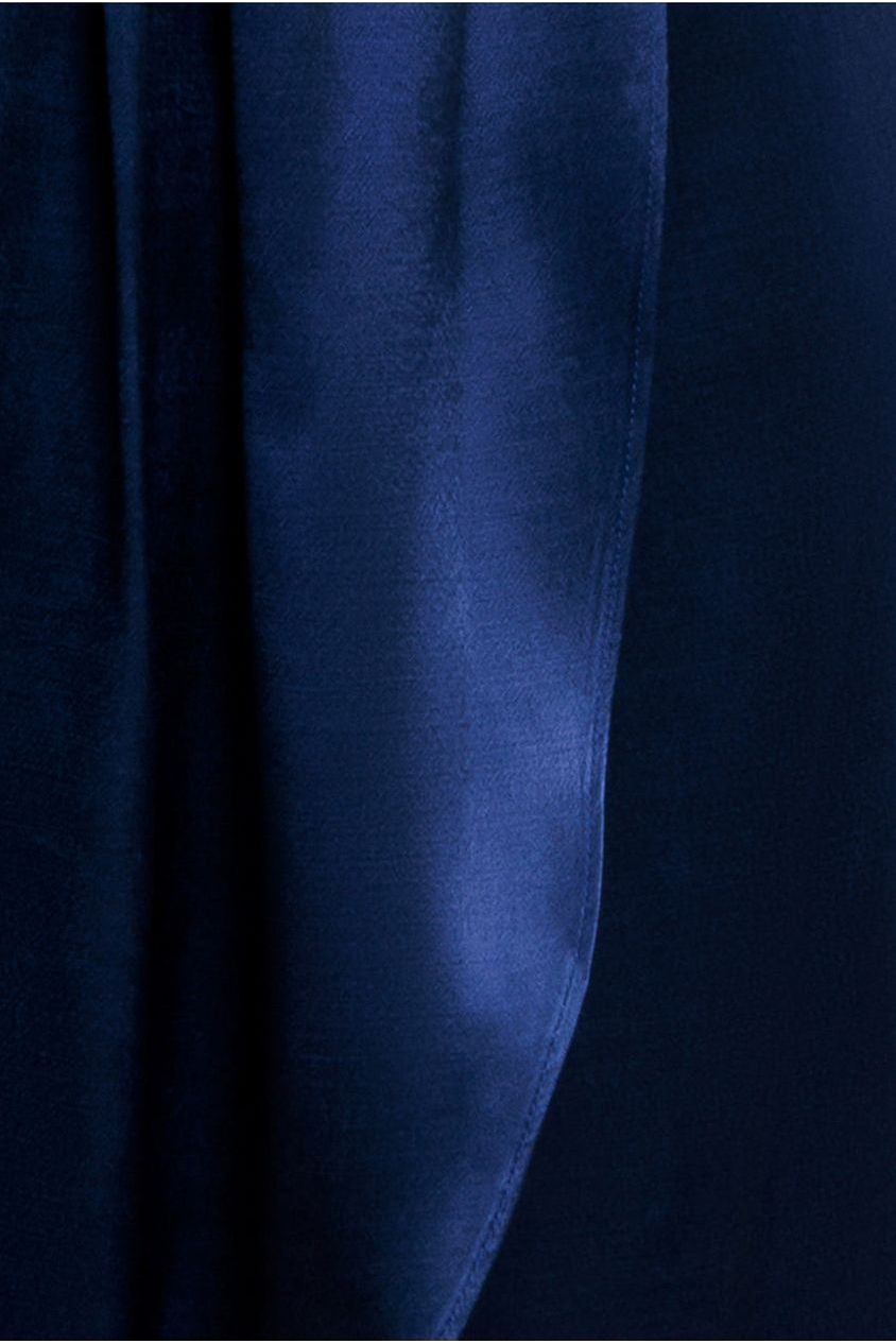 Satin Viscose Front Wrap Midaxi Dress - Navy Blue DR4002M