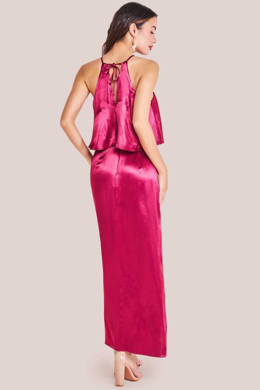 Satin Viscose Front Wrap Midaxi Dress - Burgundy DR4002