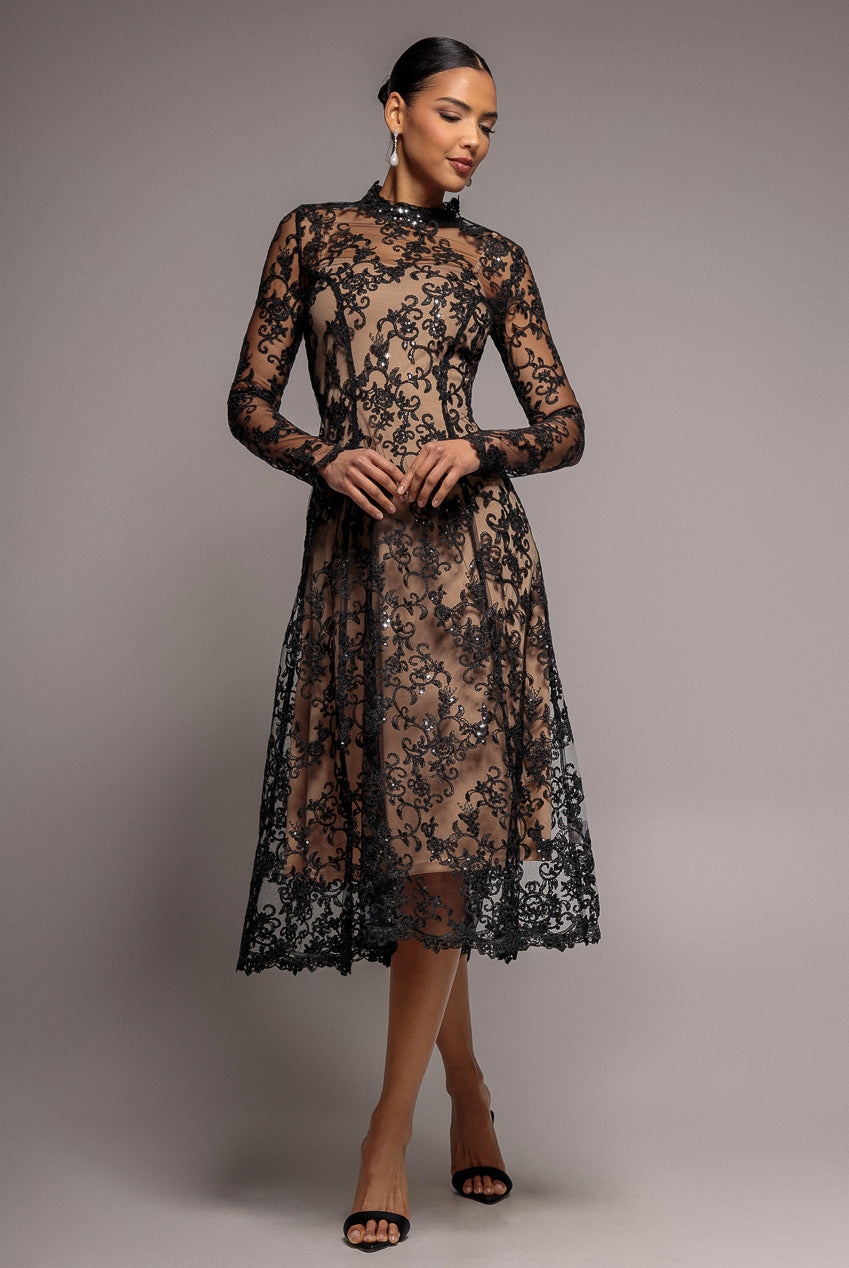 Lace Multiway Midi With Flared Skirt - Black