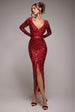 Tassel & Sequin Midaxi With Front Split - Red by Goddiva