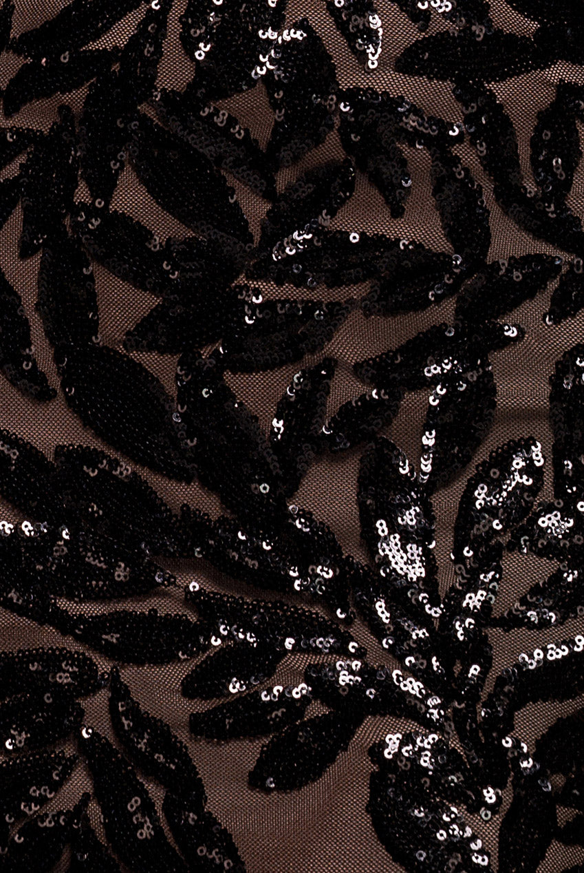 Cross Back Diamante Strap Sequin Maxi - Black DR4009