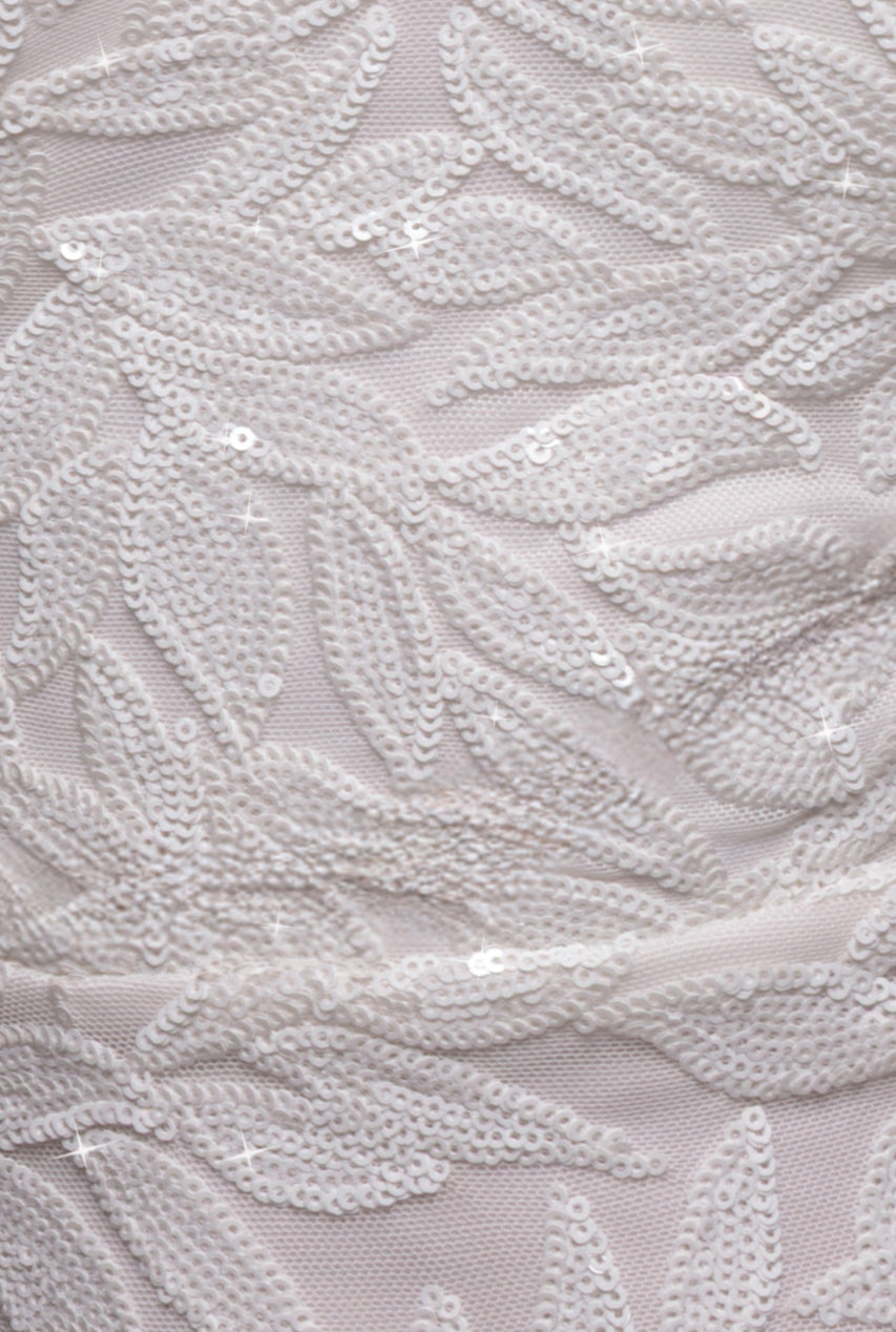 Cross Back Diamante Strap Sequin Maxi - White DR4009