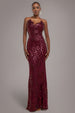 Cross Back Diamante Strap Sequin Maxi - Burgundy by Goddiva