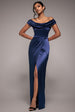 Cowl Bardot Satin Twill Maxi Dress - Navy by Goddiva