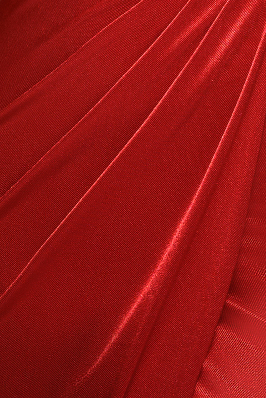 Cowl Bardot Satin Twill Maxi Dress - Red DR4010