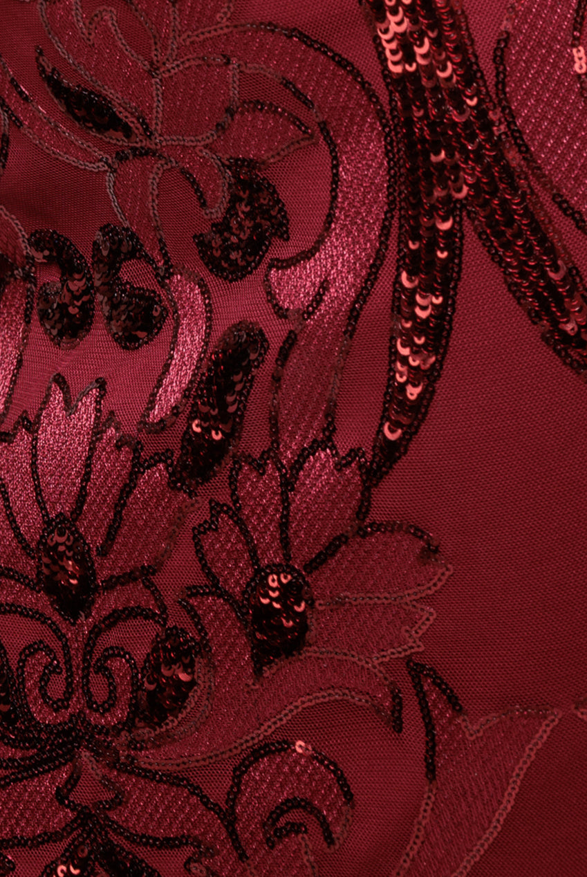 Square Neck Scalloped Lace Maxi - Wine DR4016