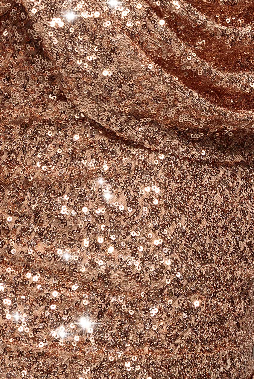 Sequin Cowl One Shoulder Maxi Dress - Champagne DR4020