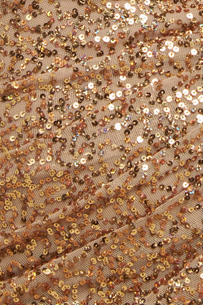 Sequin Cowl One Shoulder Maxi Dress - Gold DR4020