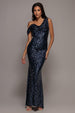 Sequin Cowl One Shoulder Maxi Dress - Navy Blue by Goddiva