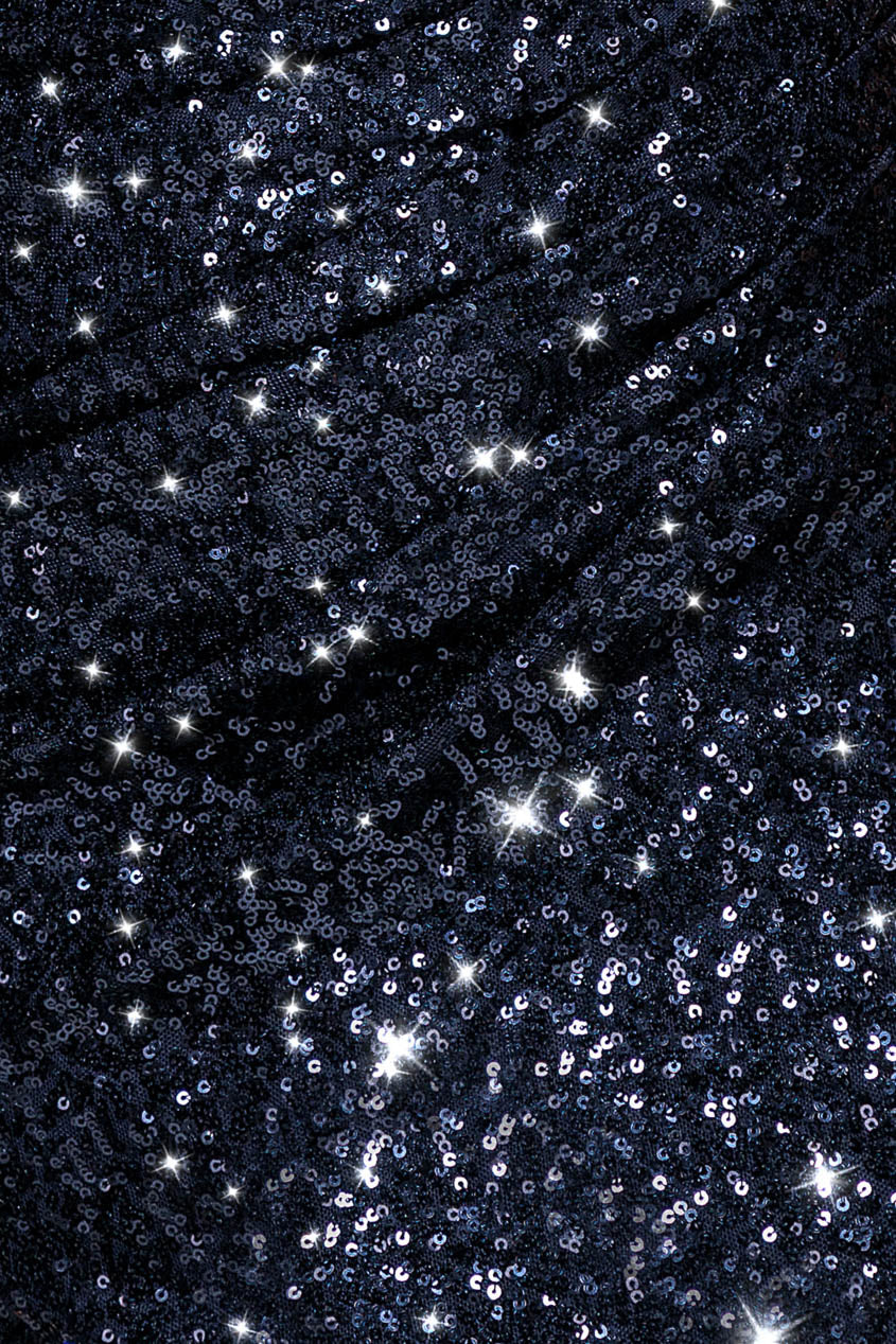 Sequin Cowl One Shoulder Maxi Dress - Navy Blue DR4020