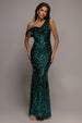 Sequin Cowl One Shoulder Maxi Dress - Emerald Green by Goddiva