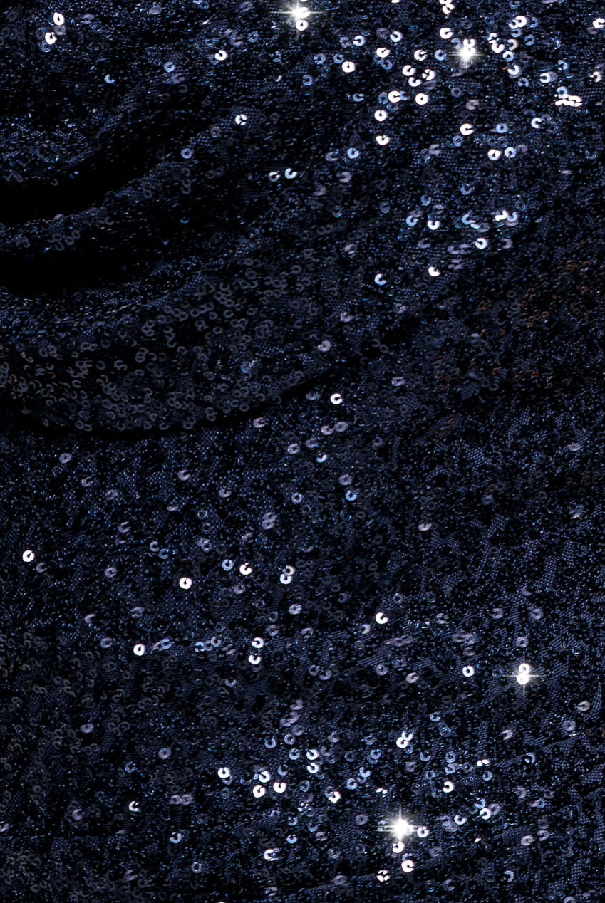 Sequin Cowl One Shoulder Maxi Dress - Navy Blue DR4020
