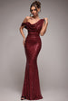 Sequin Cowl One Shoulder Maxi Dress - Wine by Goddiva