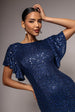 Sequin Flutter Sleeve Maxi - Navy by Goddiva