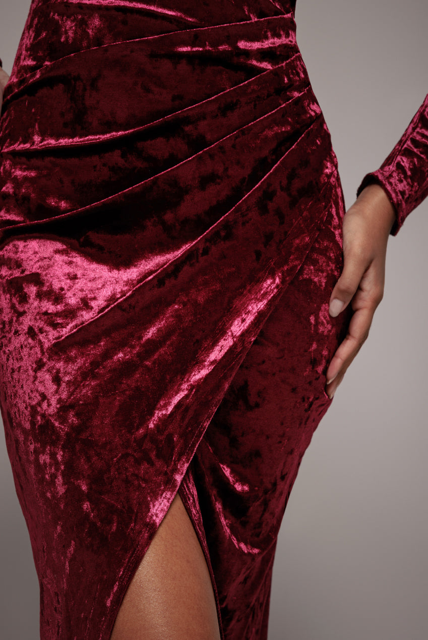 Flared Hem Ice Velvet Midi  - Burgundy DR4028