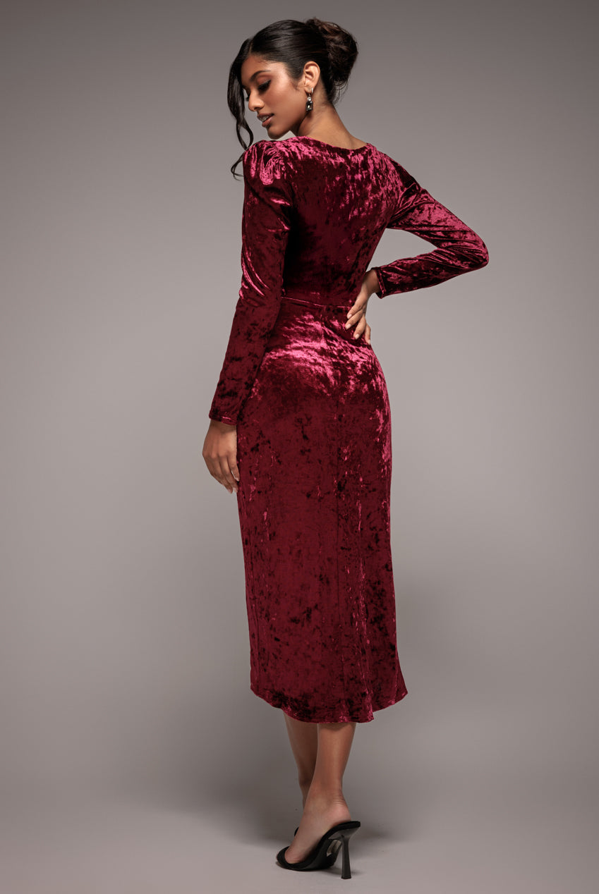Flared Hem Ice Velvet Midi  - Burgundy DR4028