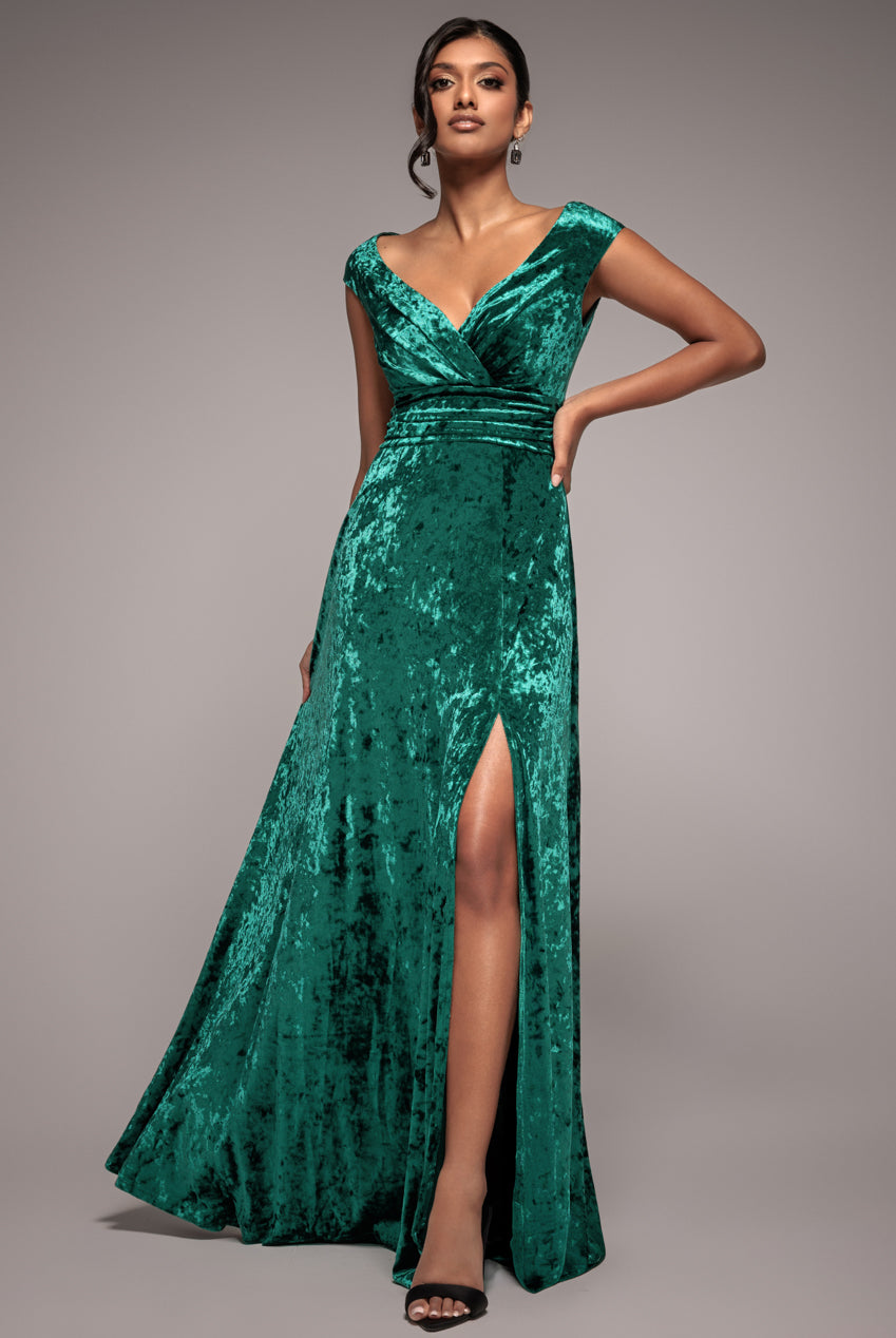 Ice Velvet Bardot Wrap Maxi - Emerald Green DR4029