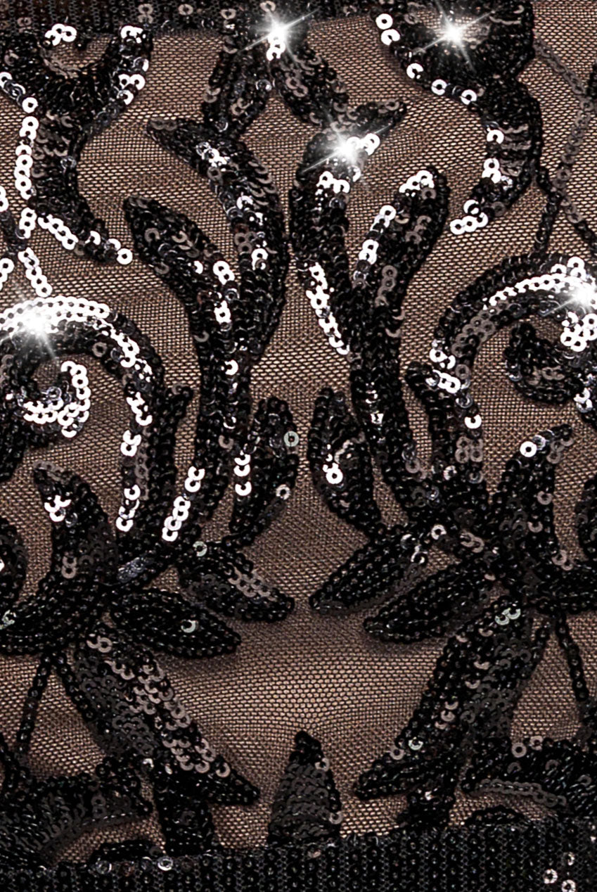 Sequin Square Neck Maxi With Scallop Hem - Black DR4038PLUS