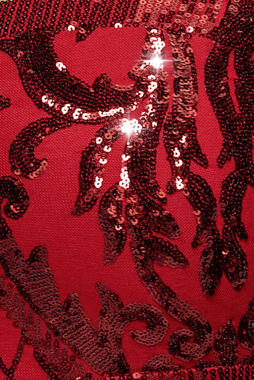open lace back dress Goddiva Sequin Square Neck Maxi With Scallop Hem - Red main image 1