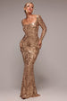 Sequin Square Neck Maxi With Scallop Hem - Gold by Goddiva