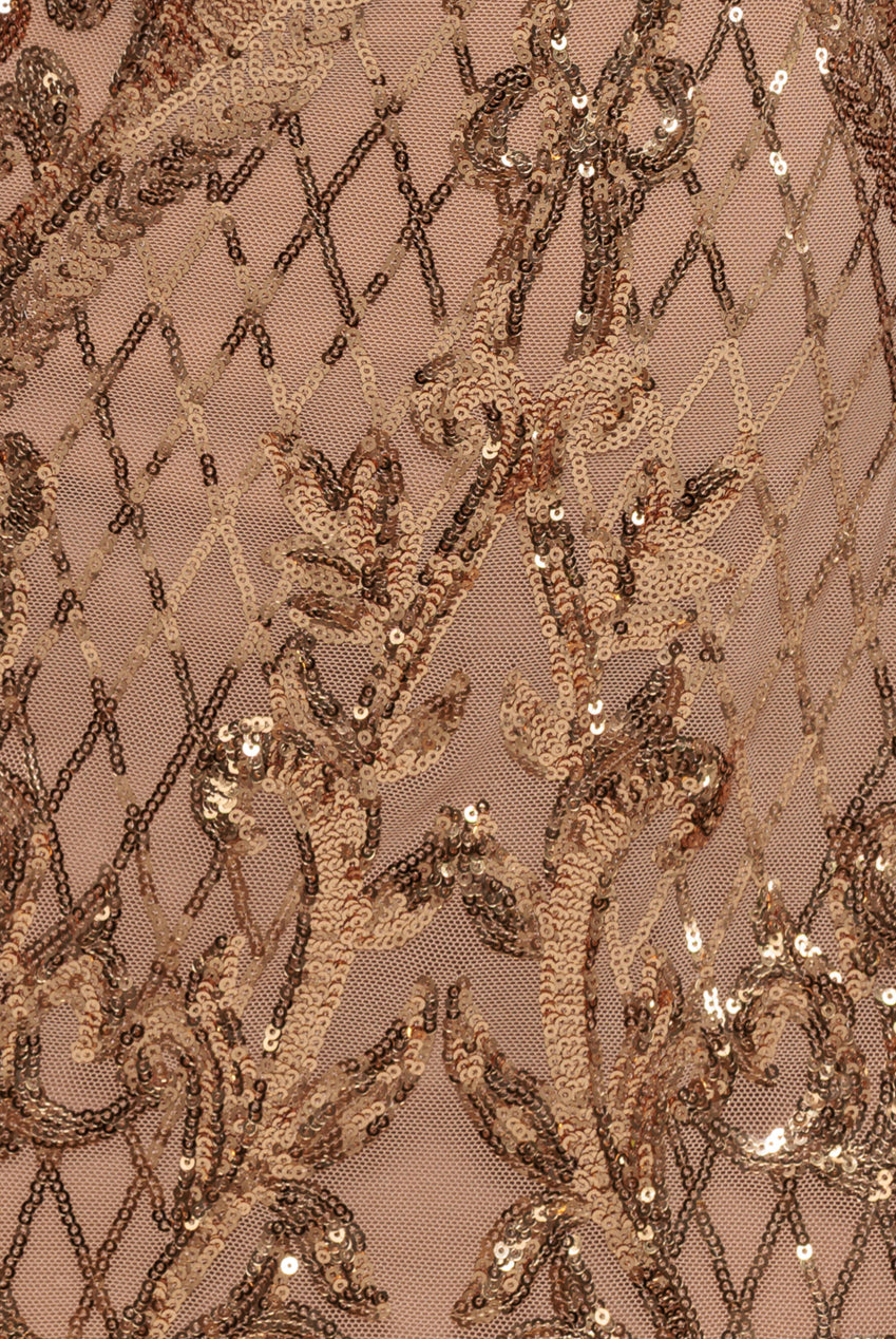 Sequin Square Neck Maxi With Scallop Hem - Gold DR4038