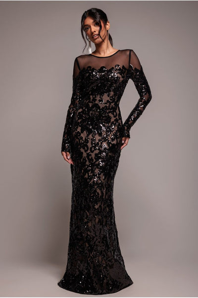 goddiva embroidered mesh maxi dress product info and reviews goddiva embroidered sequin mesh maxi dress product info and reviews Goddiva Sequin Lurex Flutter Sleeve Maxi